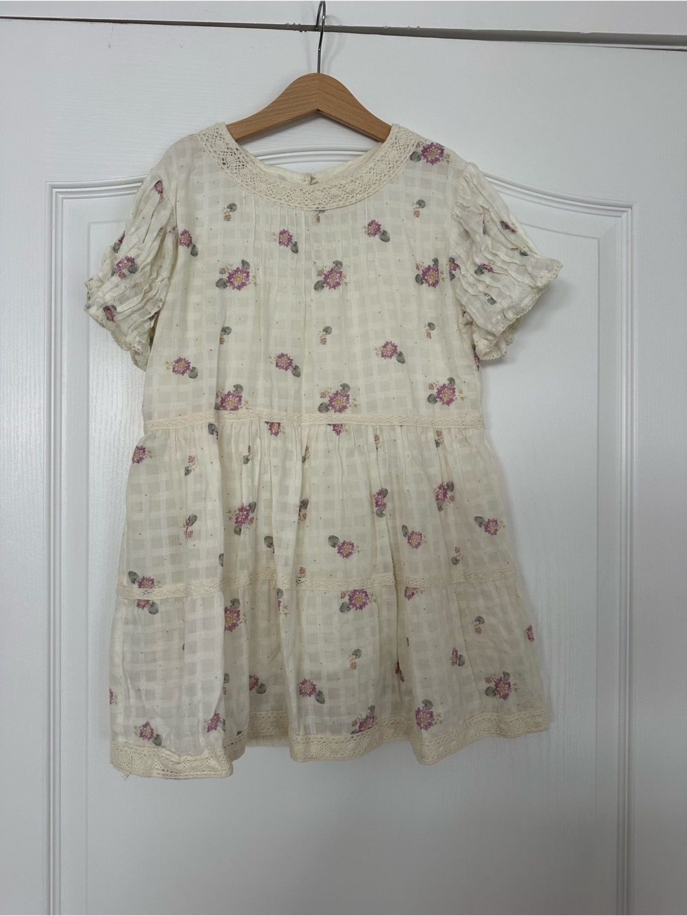 Lali Kids Lily Pad Dress, Cream Floral Lace-Trim, size 6